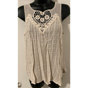 Fylo Womens Pale Pink Boho Crochet Lace Crinkle Top Size Medium Fairy Romantic